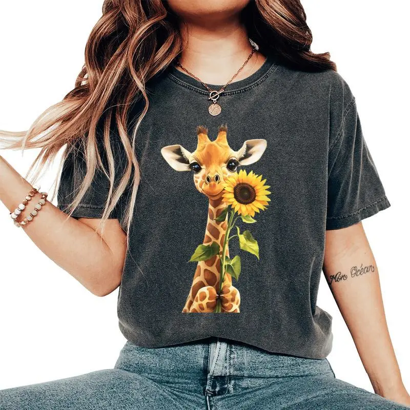 Giraffe Sunflower Women's Oversized Comfort T-Shirt