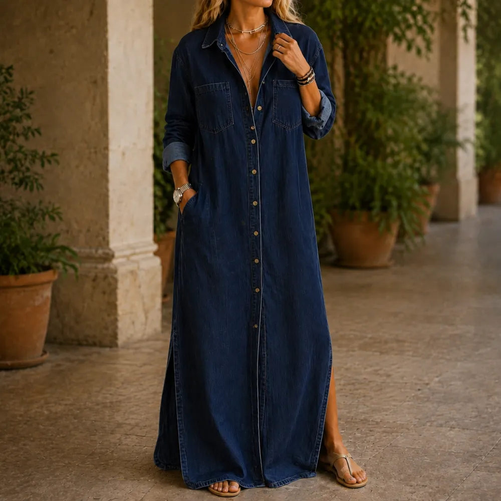 Draped Collared Maxi Dress