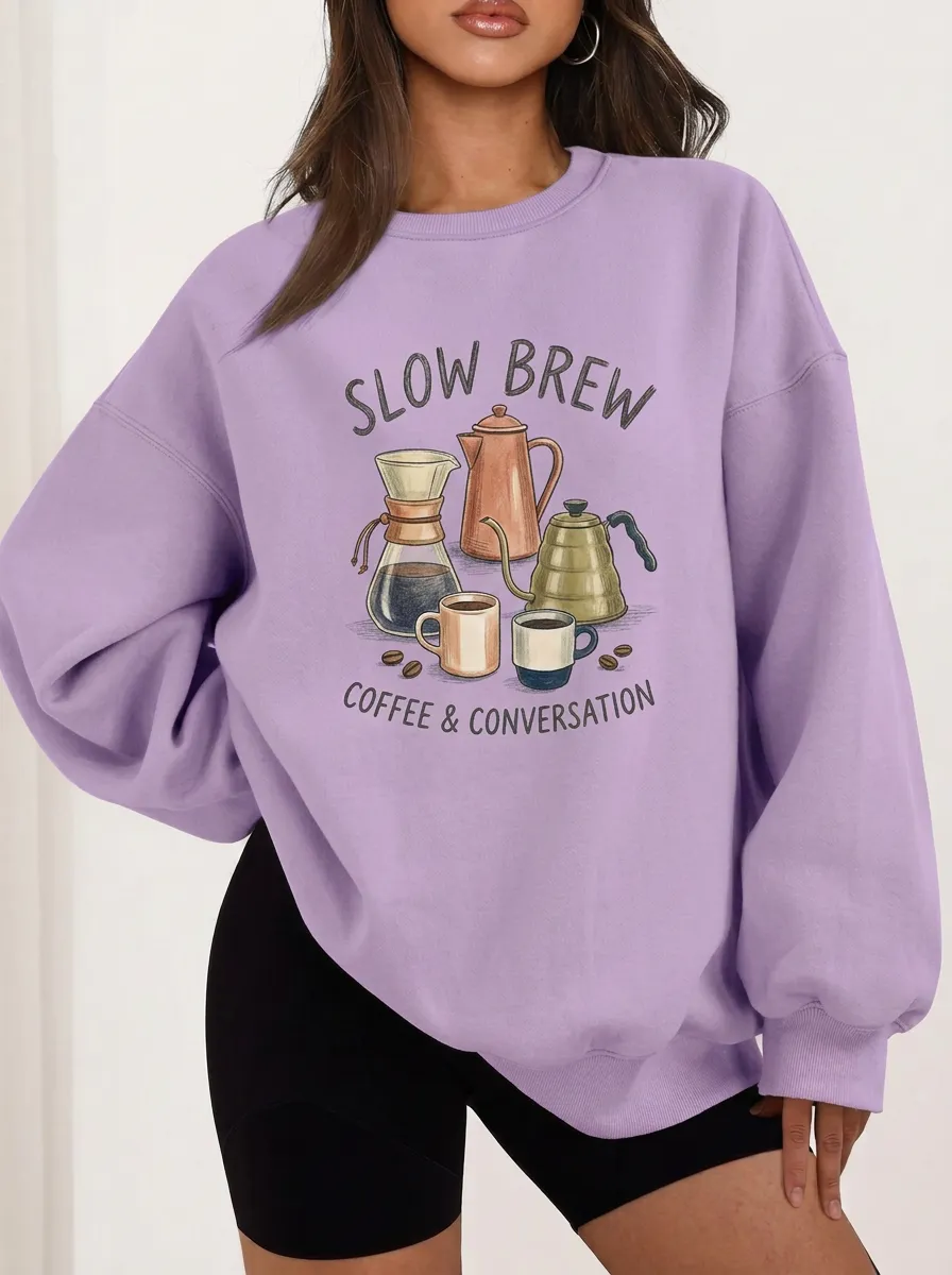 Women's Coffee Lover Slow Brew Coffee Pot Printed Sweatshirt