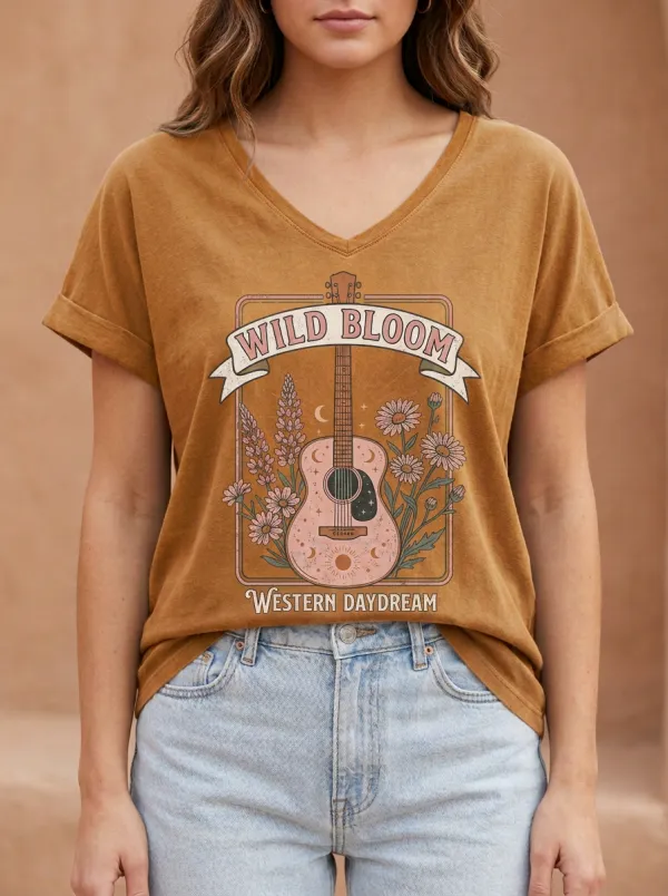 Easy-Wear Floral Western Women's V-Neck T-Shirt