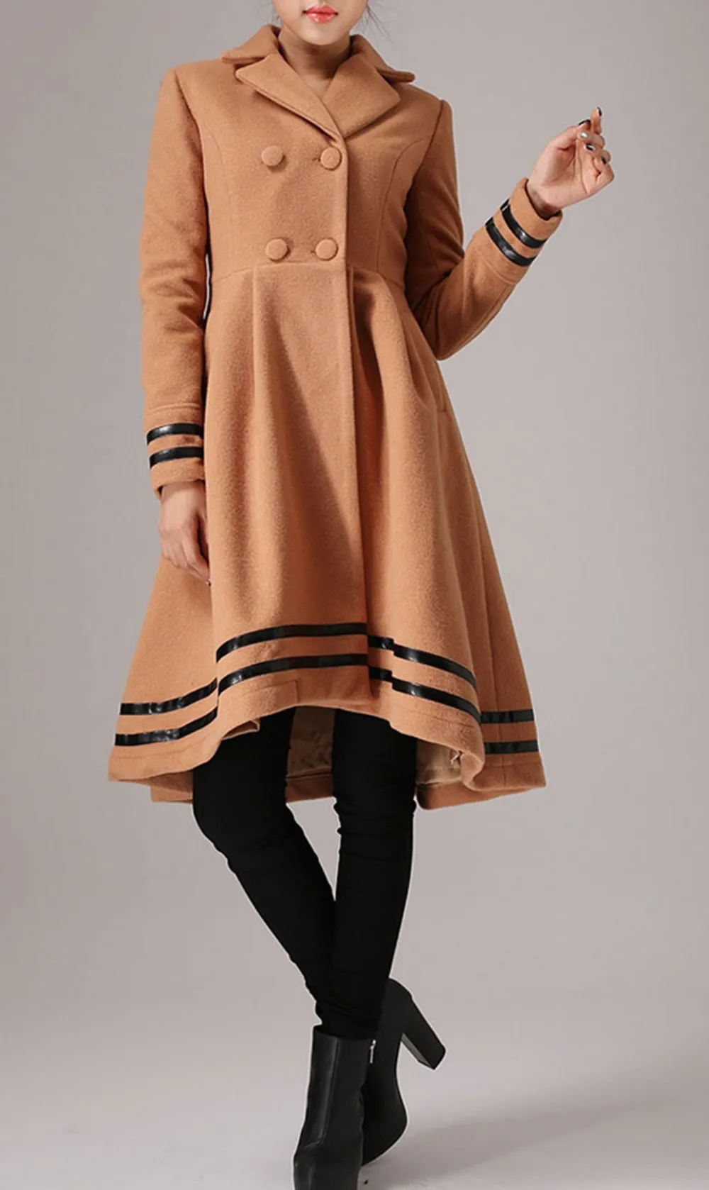 Modern Wool Blend Tailored Double Breasted Lapel Collar Pocketed Coat