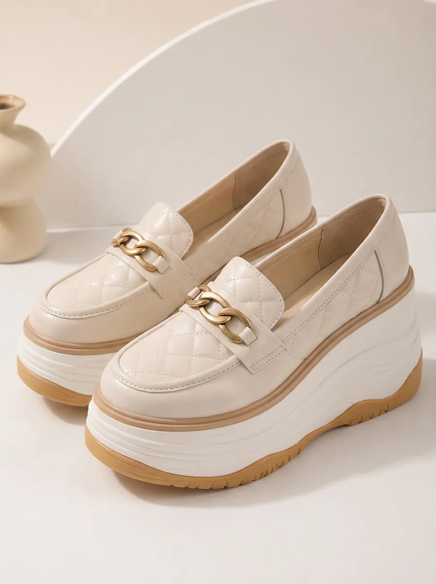 Quilted Slip-On Women's Chunky Platform Shoes