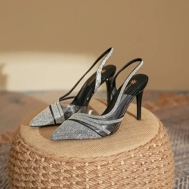 Rhinestone Detail Pointed Toe Stiletto Sandals