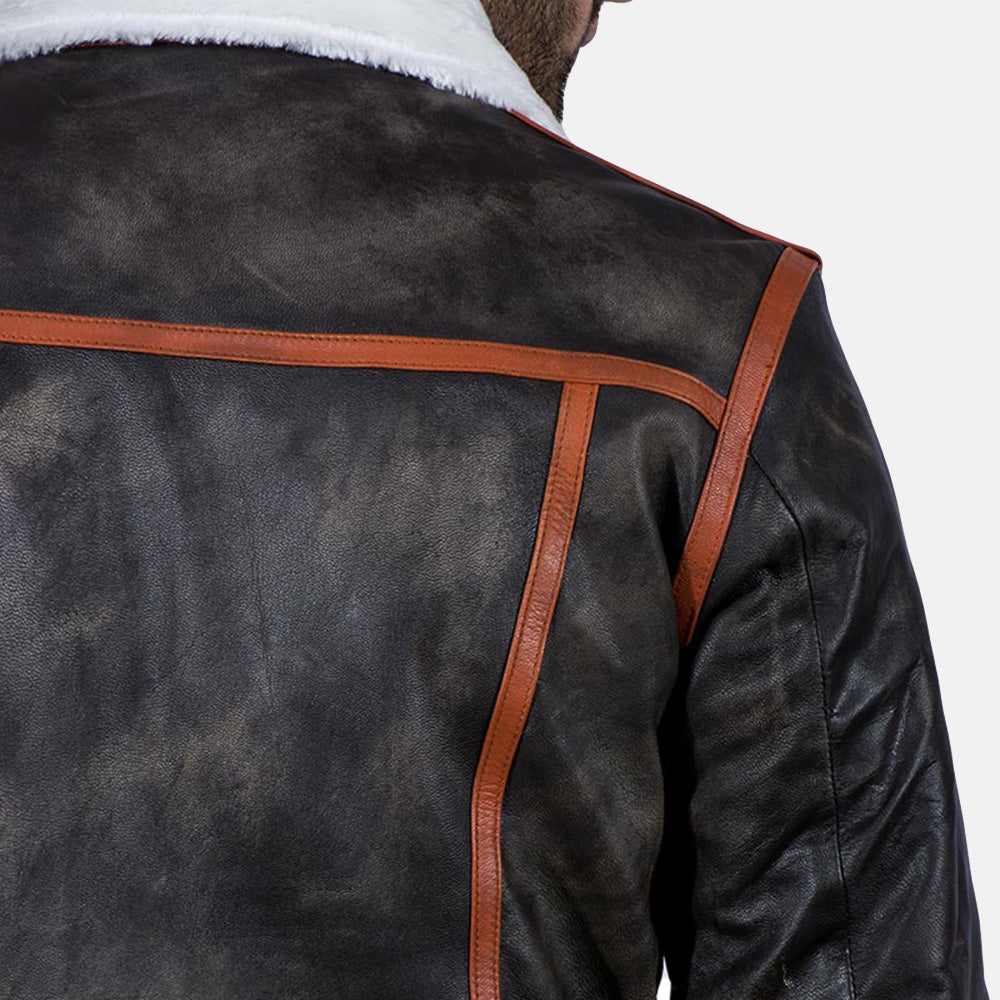 Men's Rugged Leather Fur Trim Jacket