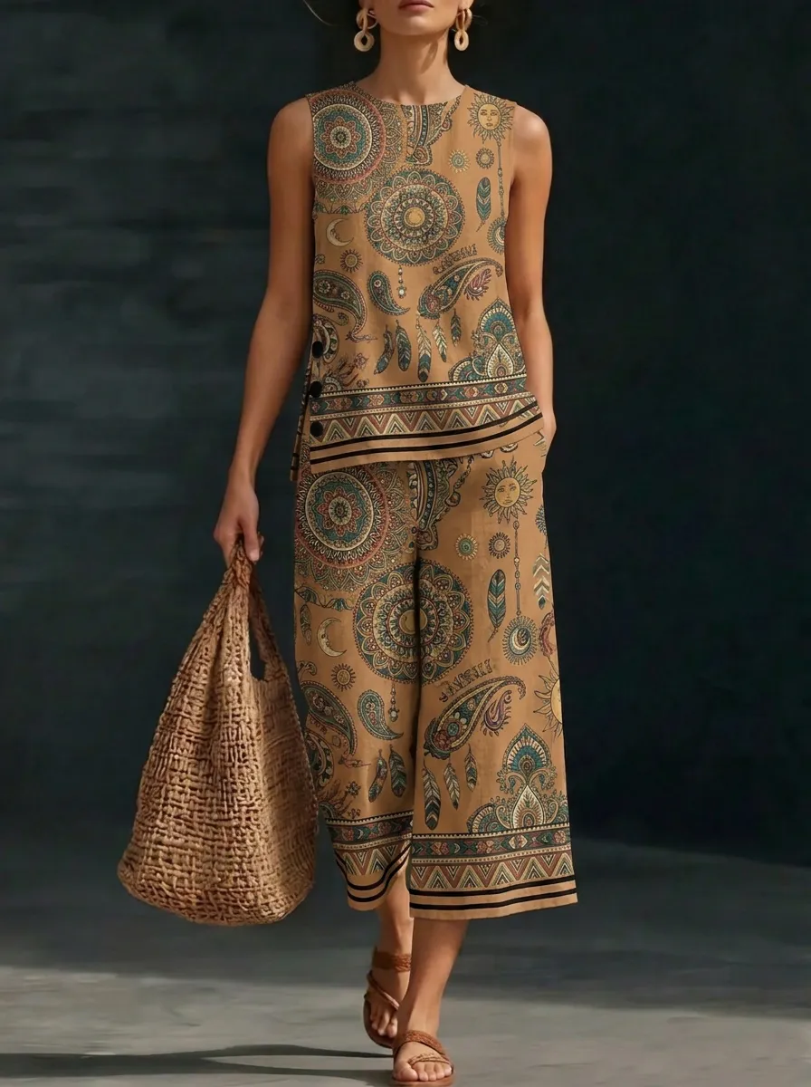 Women's Bohemian Mandala Paisley Printed Sleeveless Set