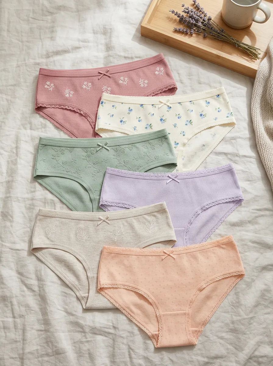 Women's Ribbed Cotton Floral Printed 6-Piece Panty Set