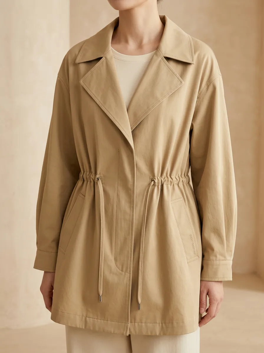 Drawstring Waist Trench Coat