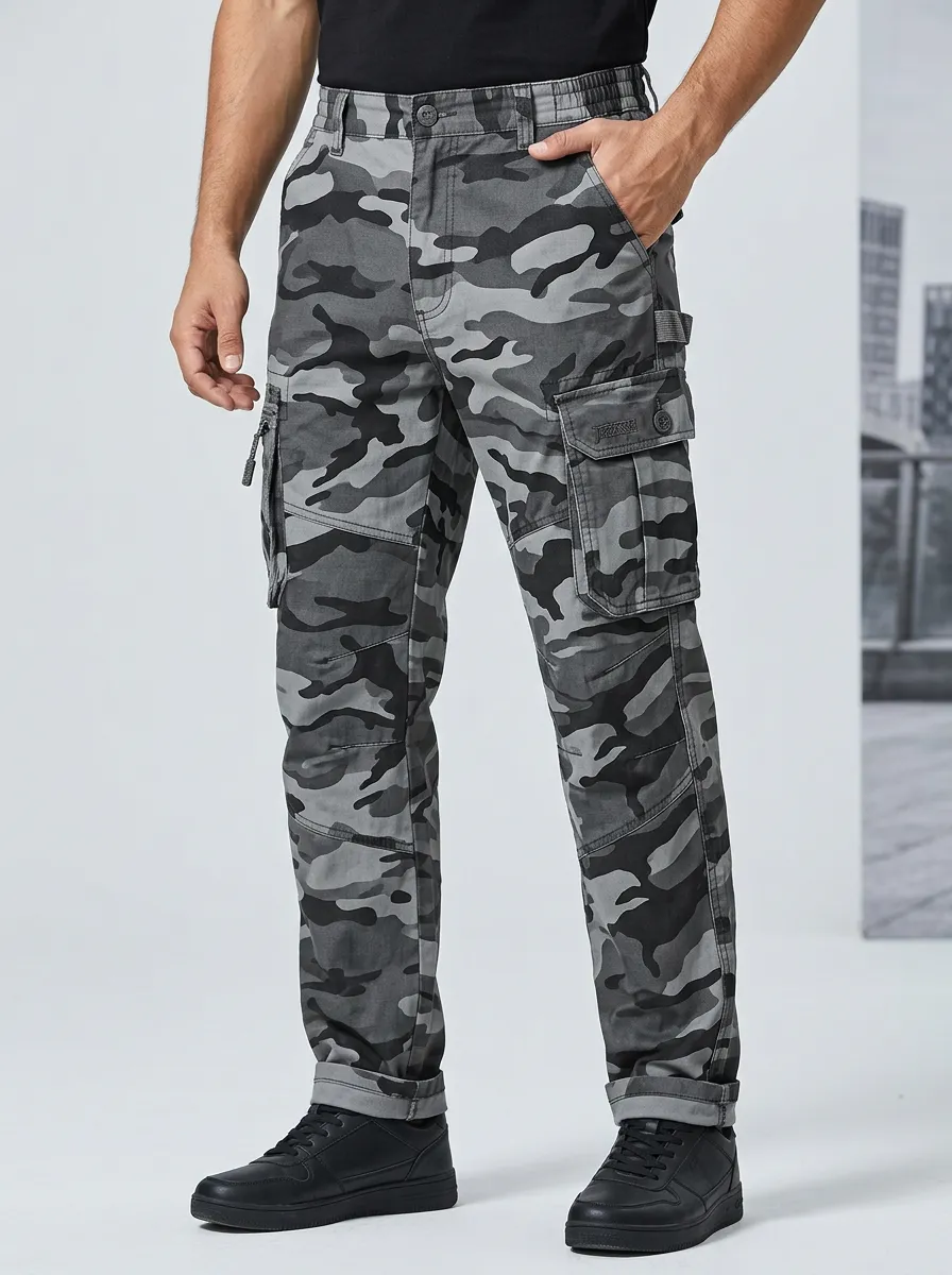 Men's Tactical Outdoor Grey Camouflage Printed Cargo Pants