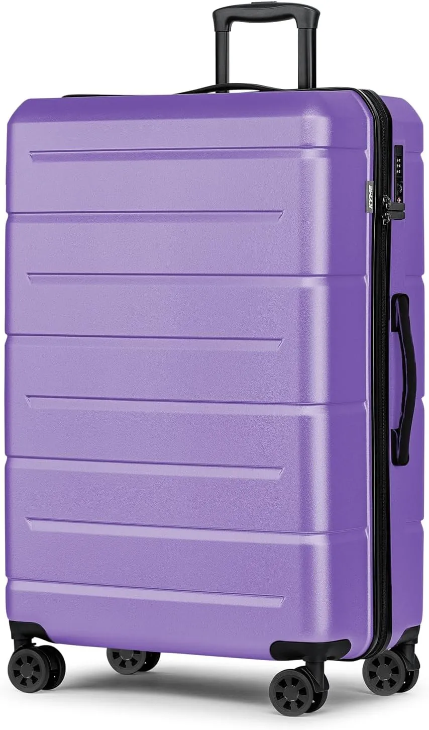 KYME 24 Inch Luggage,Checked Medium Suitcase with Spinner Wheels,Black