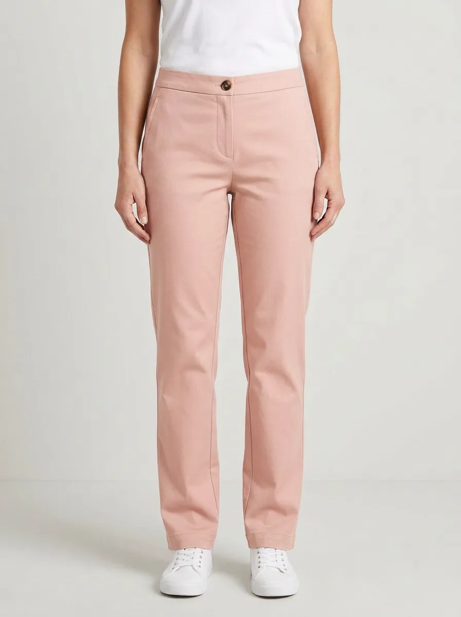 Women's Casual Everyday Beige Mid-Rise Straight Leg Trousers