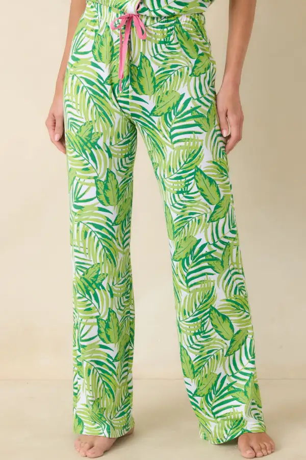 Leaf Drawstring Wide Leg Pants