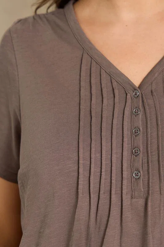Mocha Brown Henley Top detail 3