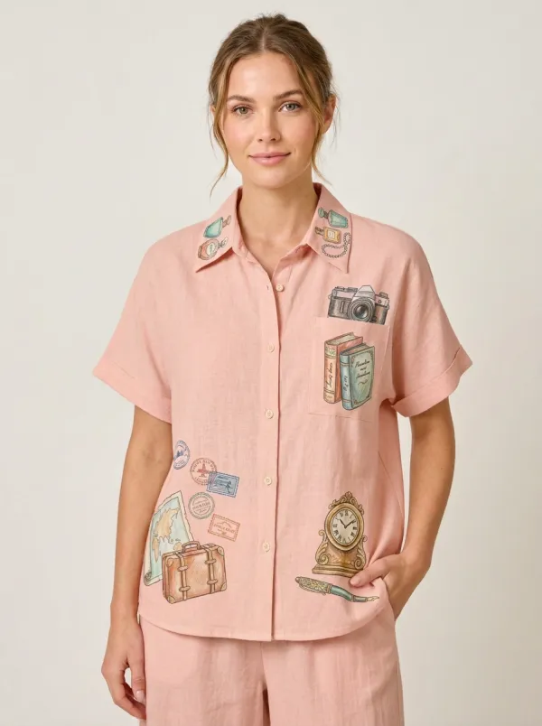 Women's Travel Vintage Objects Graphic Shirt