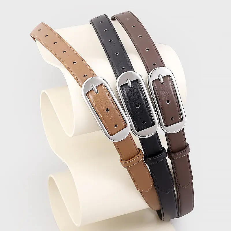Relaxed Leather Skinny Belt with Buckle