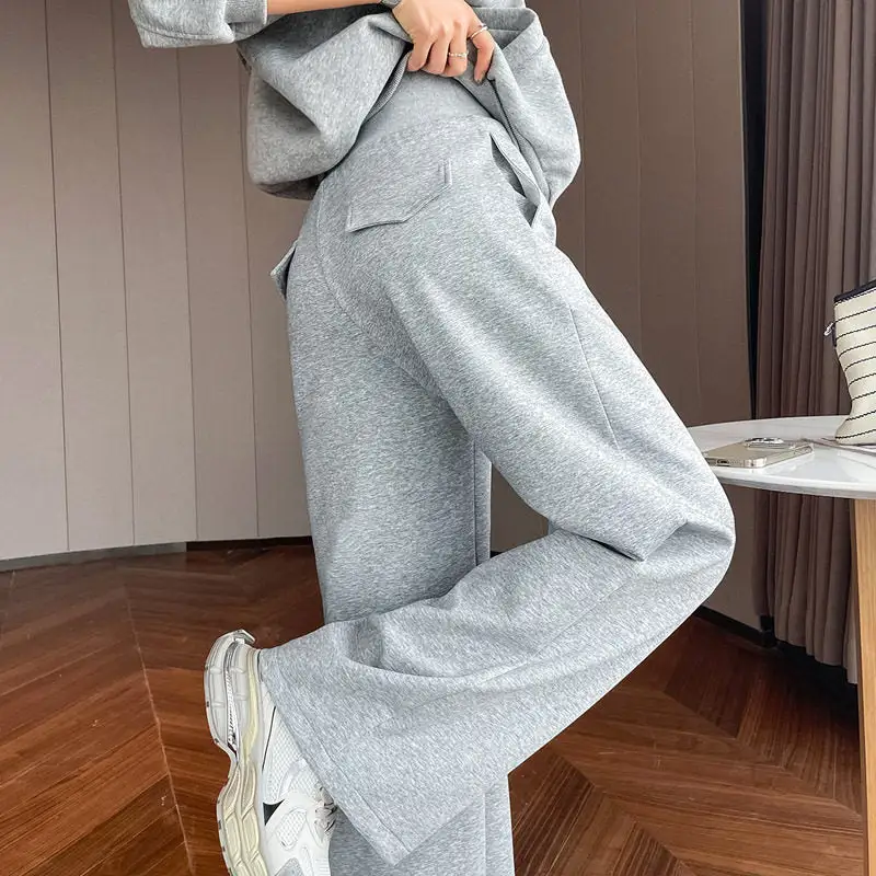 Drawstring High Waist Fleece Straight Leg Sweatpants