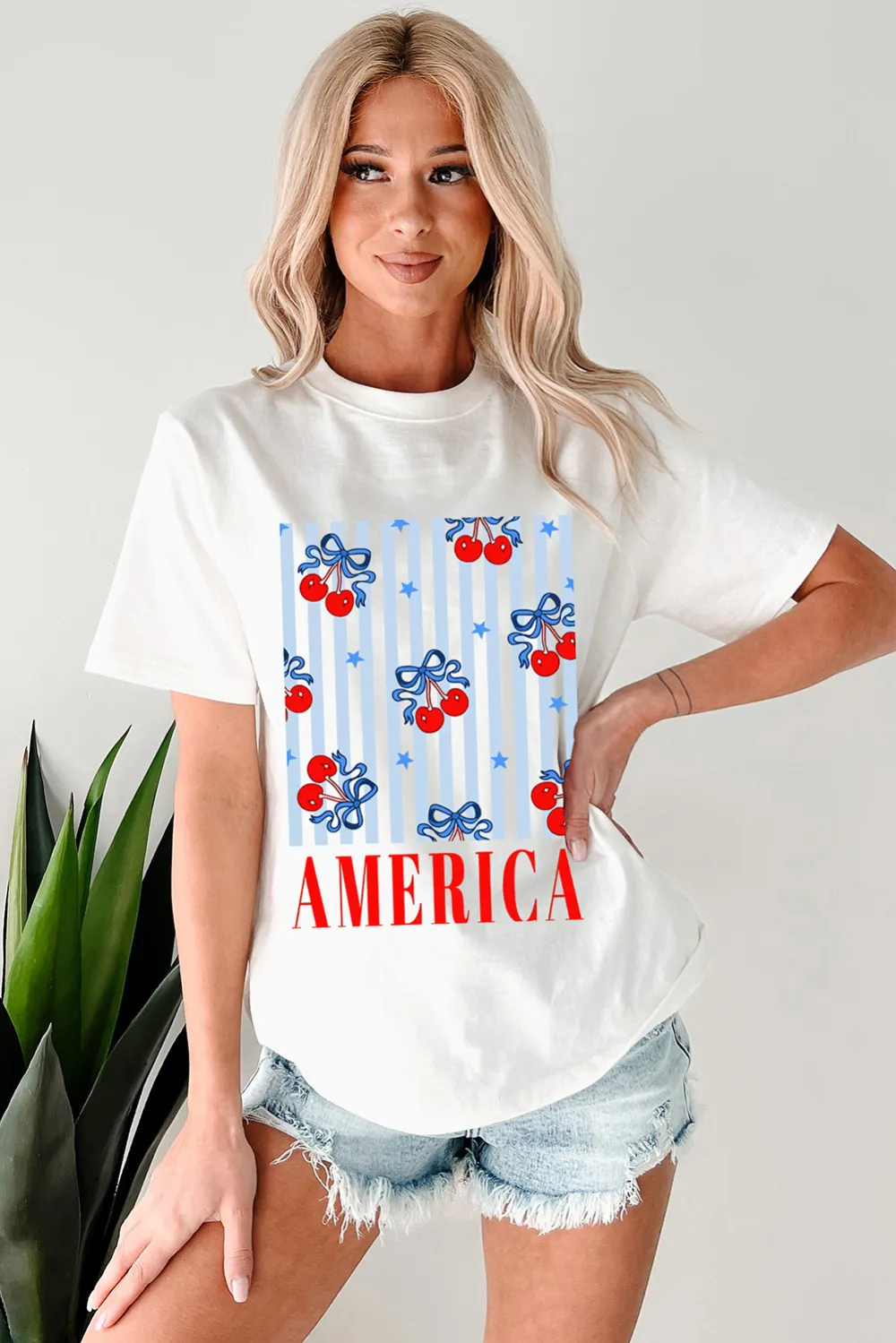 White Bow Cherry Graphic Crewneck Tee