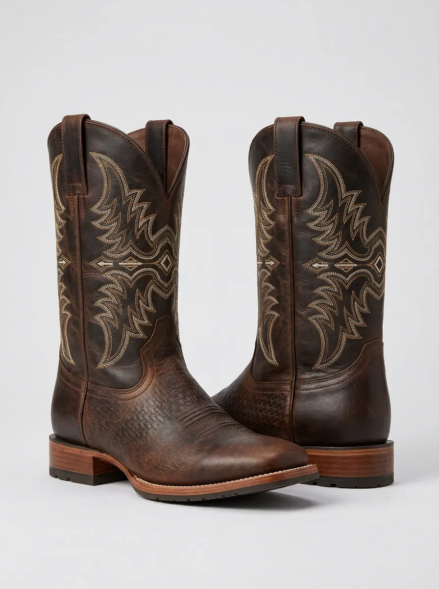 Casual Embroidered Ranch-Look Western Boots