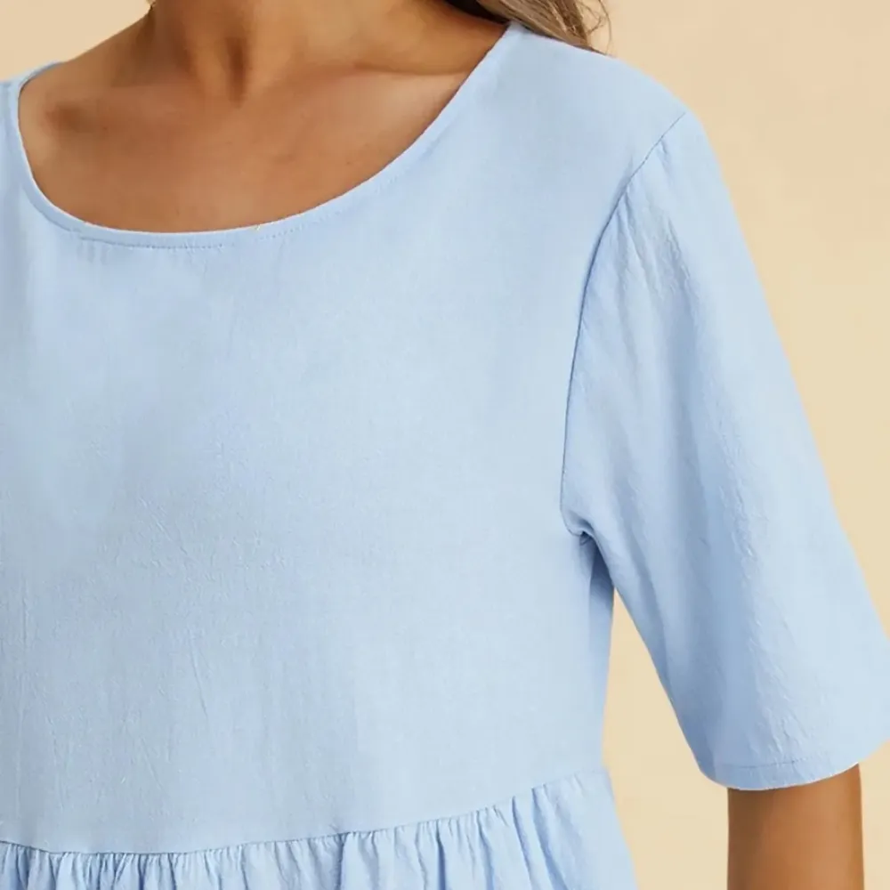 Short Sleeve Linen Blend Cotton Blend A-Line Dress