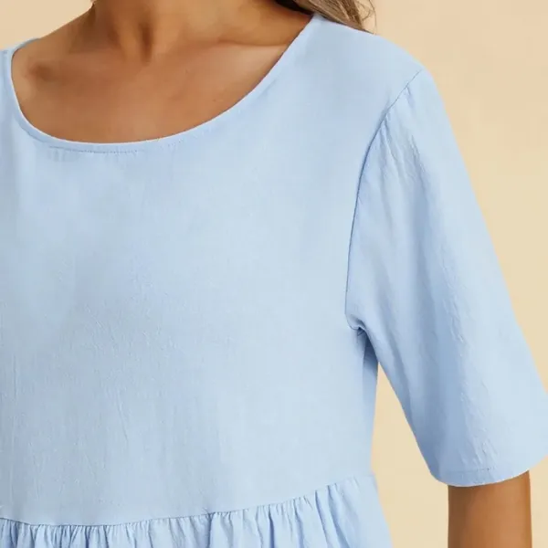 Short Sleeve Linen Blend Cotton Blend A-Line Dress