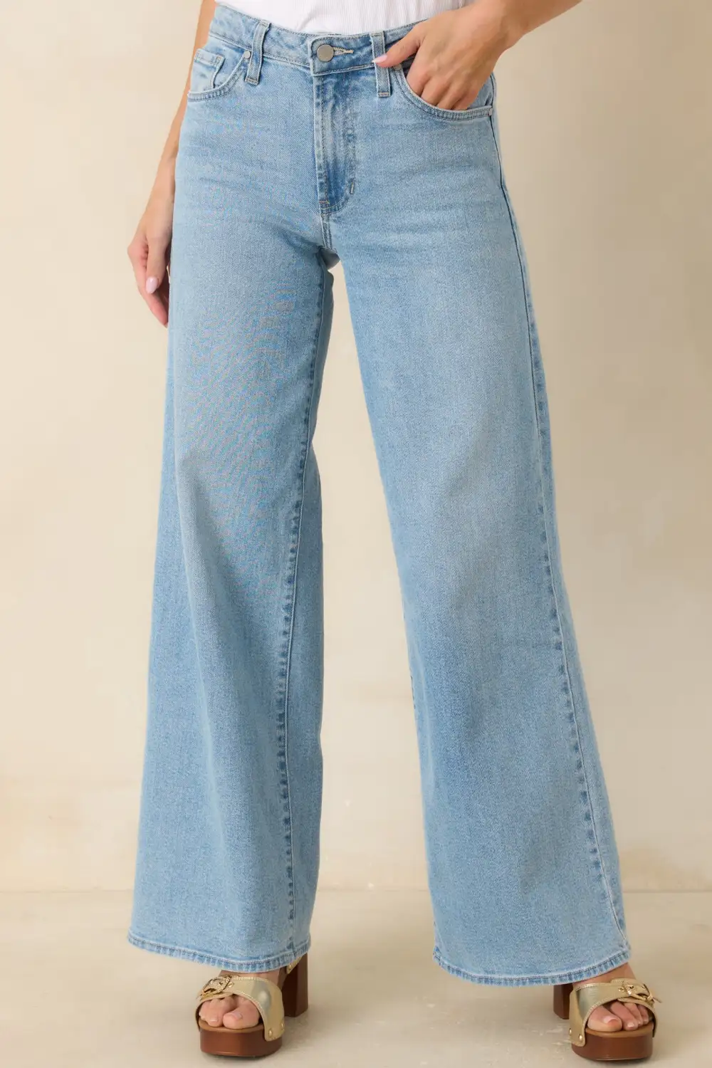 Light Wash Cotton Wide Leg Jeans