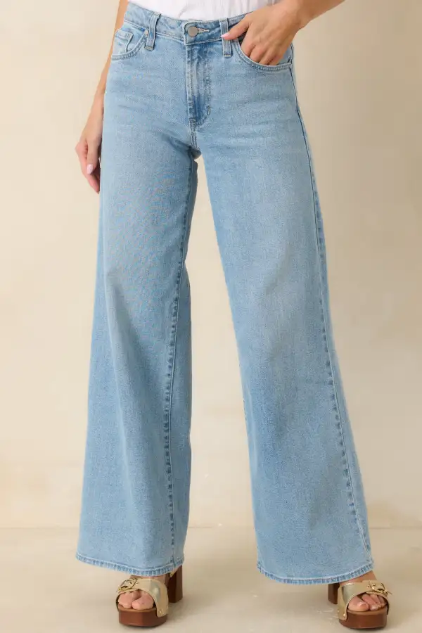 Light Wash Cotton Wide Leg Jeans