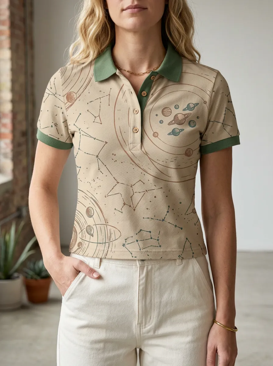 Women's Classic Astronomy Lover Planets Constellation Polo Shirt