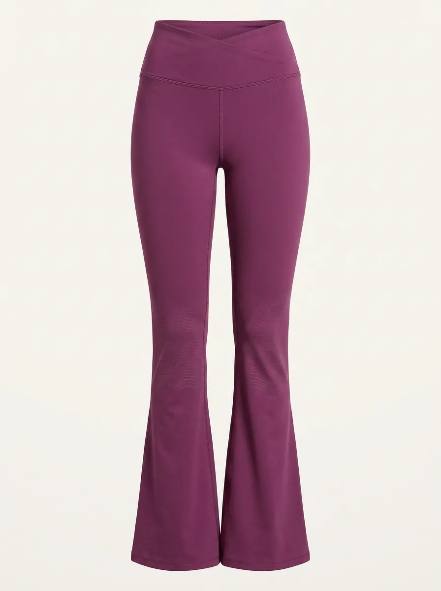 Women's Yoga Fitness Purple Cross-Waist Flared Printed Leggings