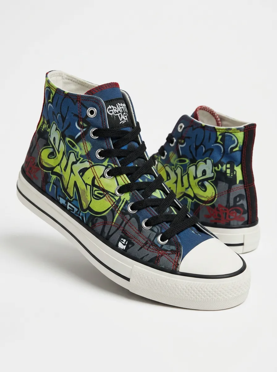 Men's Streetwear Graffiti Art Pattern Printed Canvas Shoes