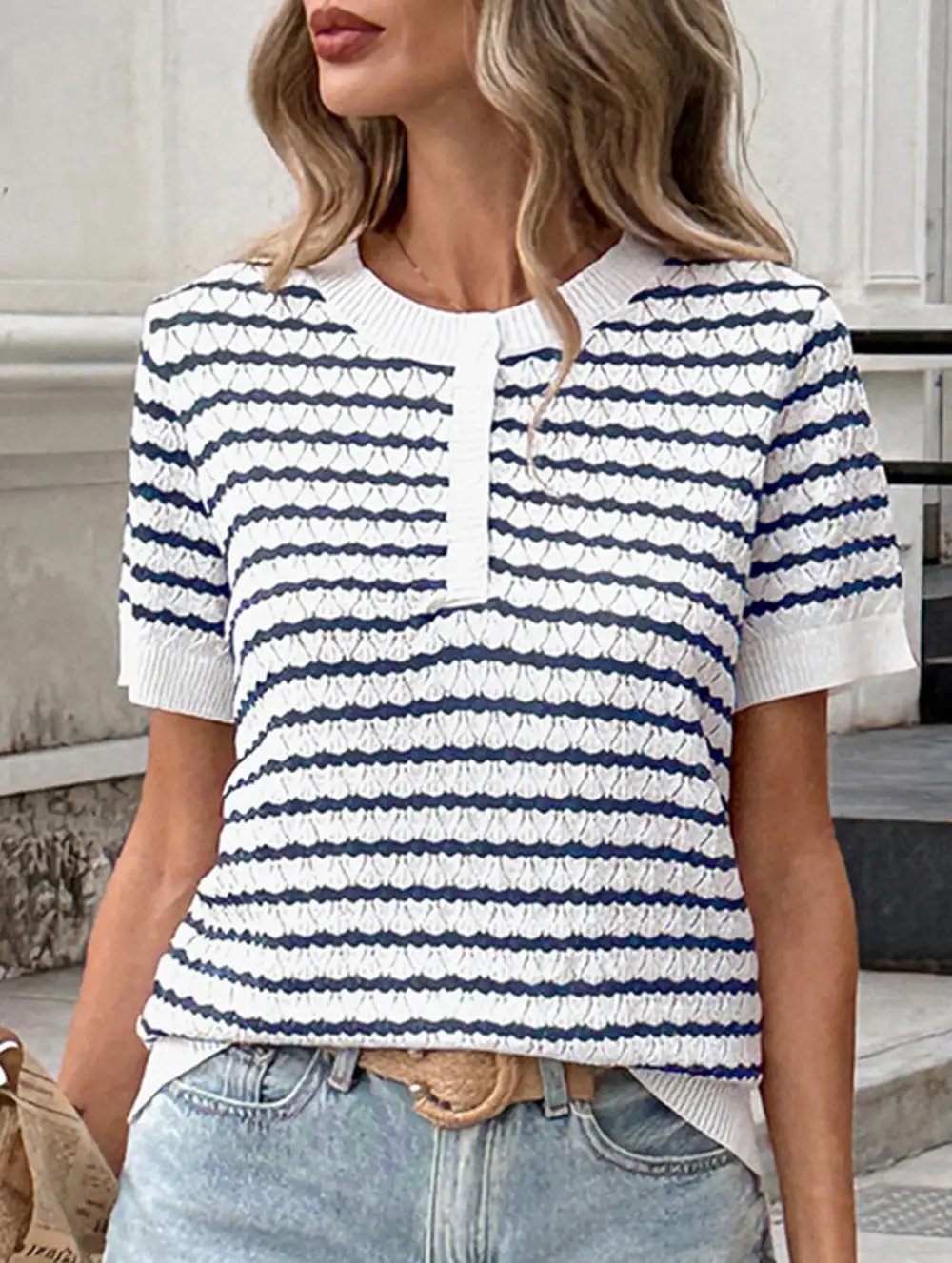 Button Half Placket Knit Top