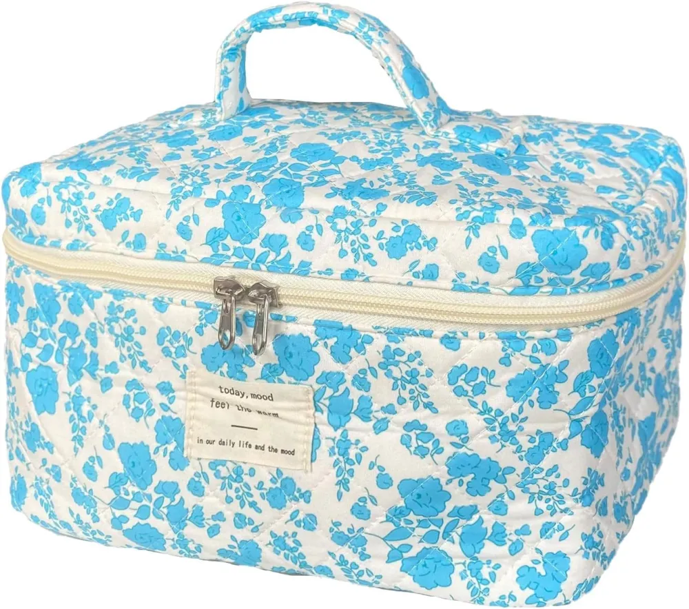 Quilted Floral Travel Makeup Bag