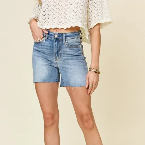 Plus Size High-Waist Raw-Hem Denim Shorts