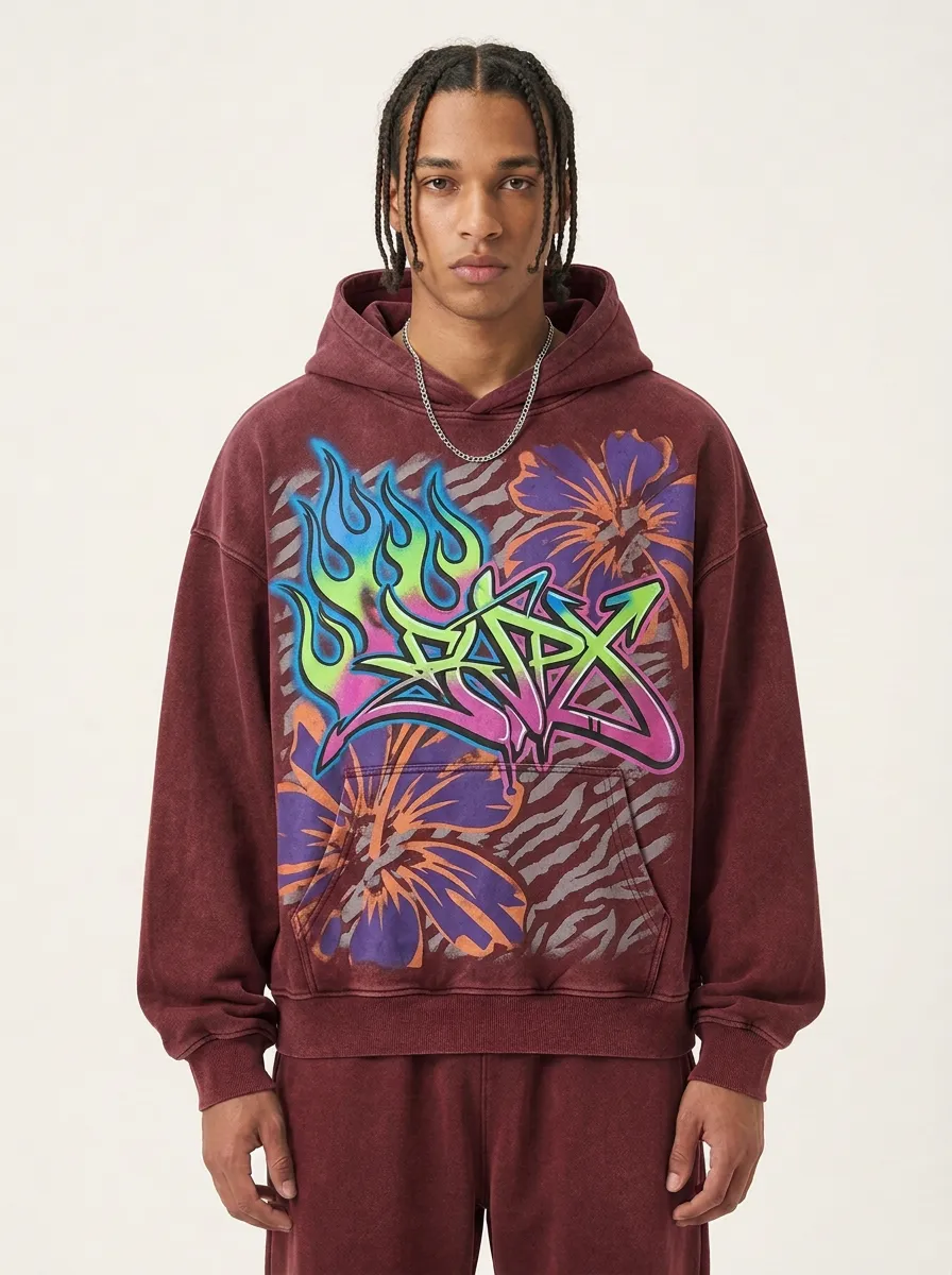 Unisex Streetwear Graffiti Flame Floral Zebra Graphic Hoodie
