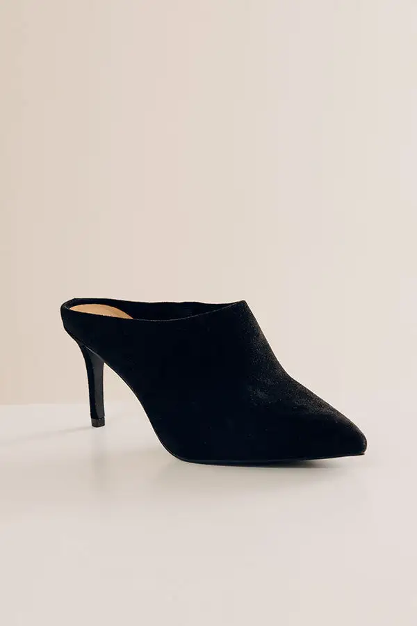 Faux Suede Pointed Toe Slip On Mules