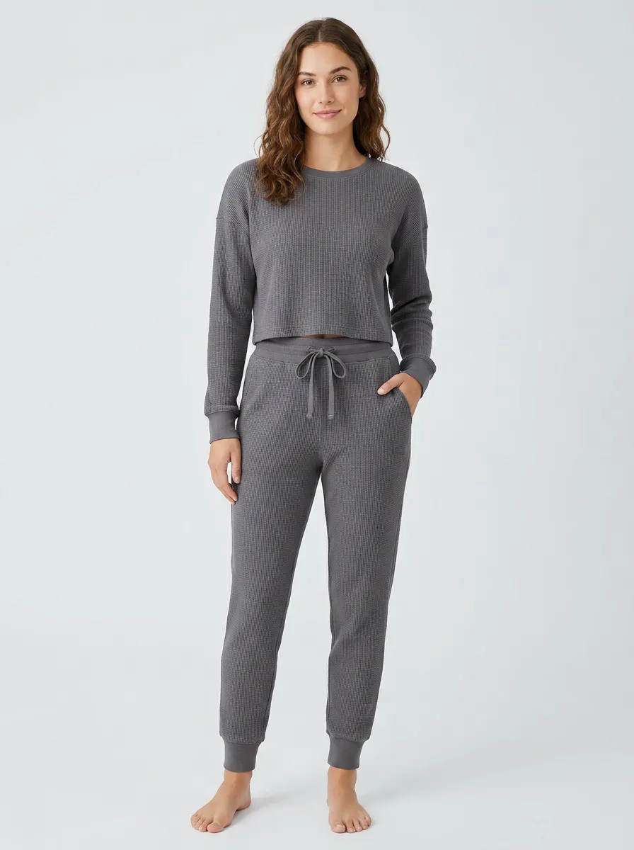 Women's Cropped Waffle Knit Jogger Set