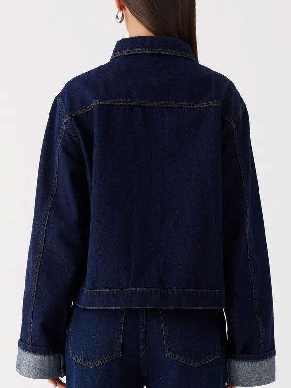 Button-Down Cropped Oversized Denim Jacket