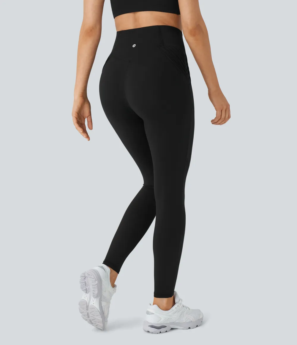 Softlyzero High Waisted Back Pocket Contrast Mesh 7/8 Yoga Leggings-UPF50+