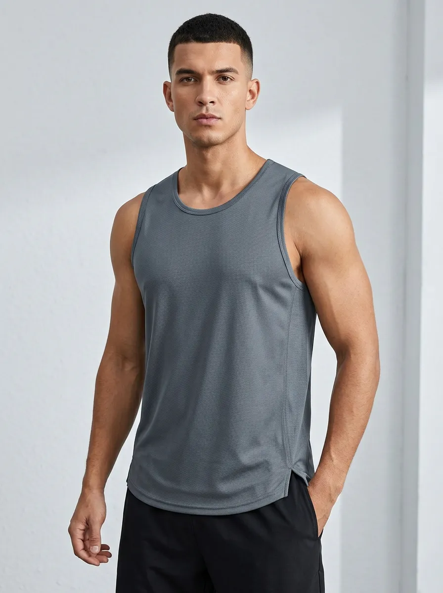 Men's Fitness Gym Workout Grey Quick-Dry Printed Tank Top