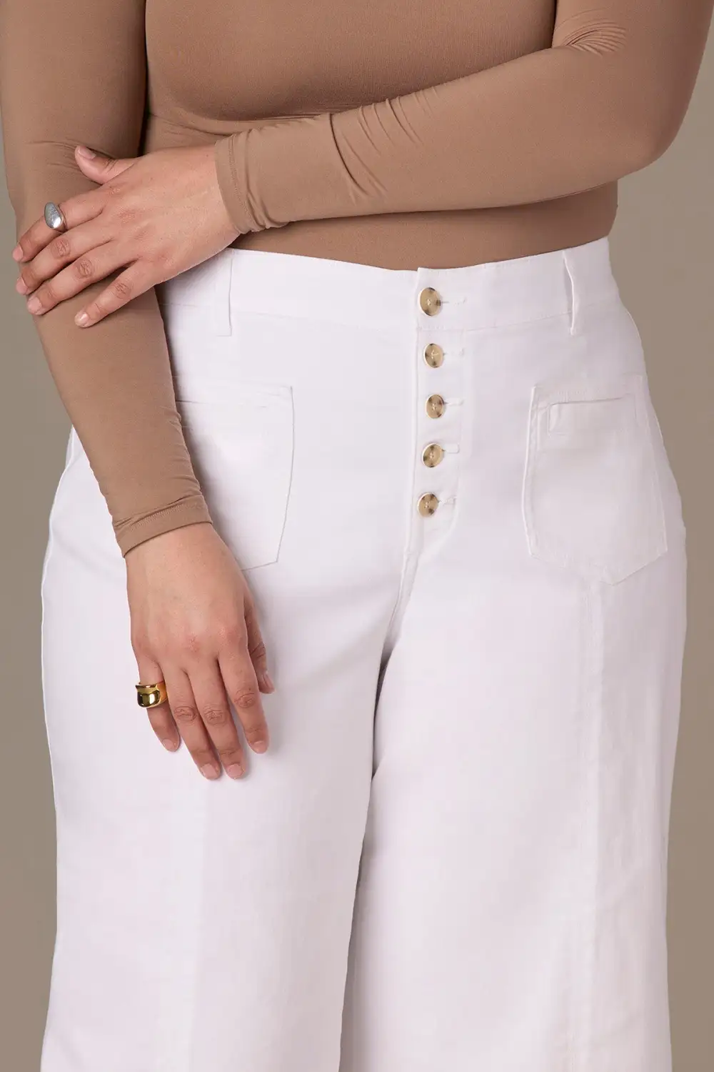 Button Fly Wide Leg Plus Size Pants