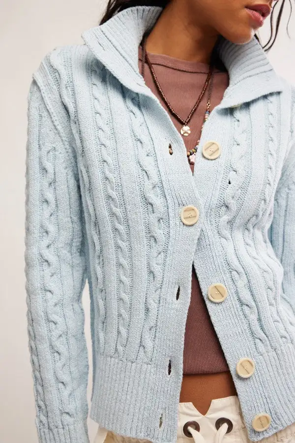 Light Blue Cable Knit Cardigan