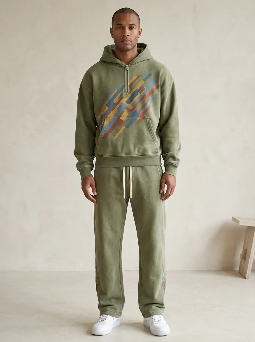 Men's Abstract Geometric Pattern Printed Hoodie Sweatpants Set Everyday Design