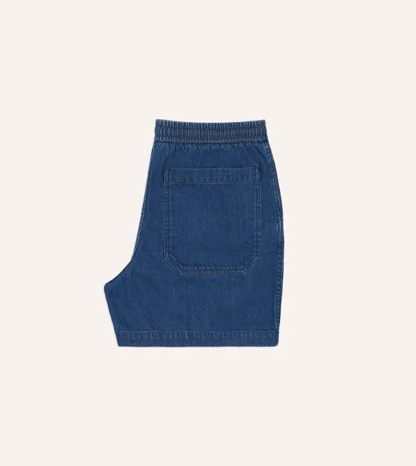 Daily Stone Wash Indigo Cotton Drawstring Shorts Casual Style