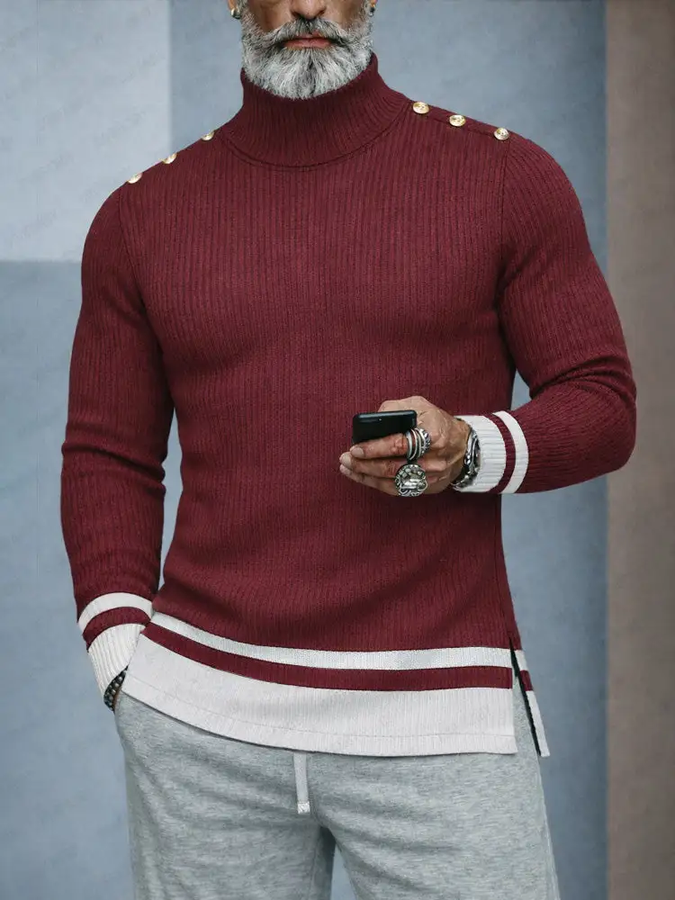 Button Placket Turtleneck Sweater