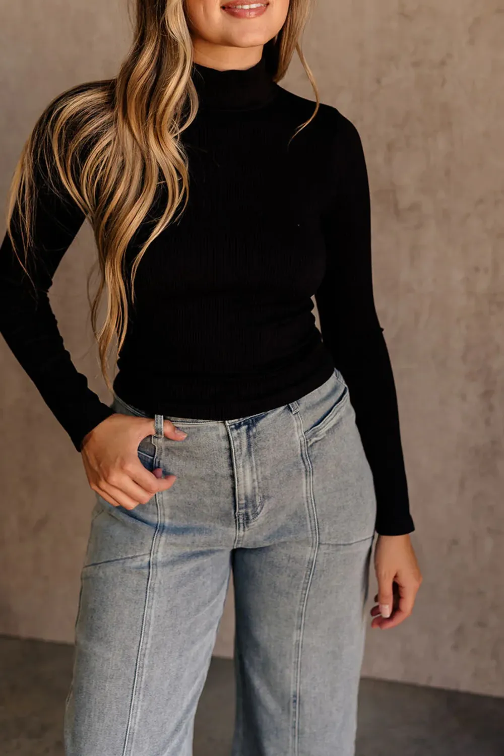 Ribbed Mock Neck T-Shirt