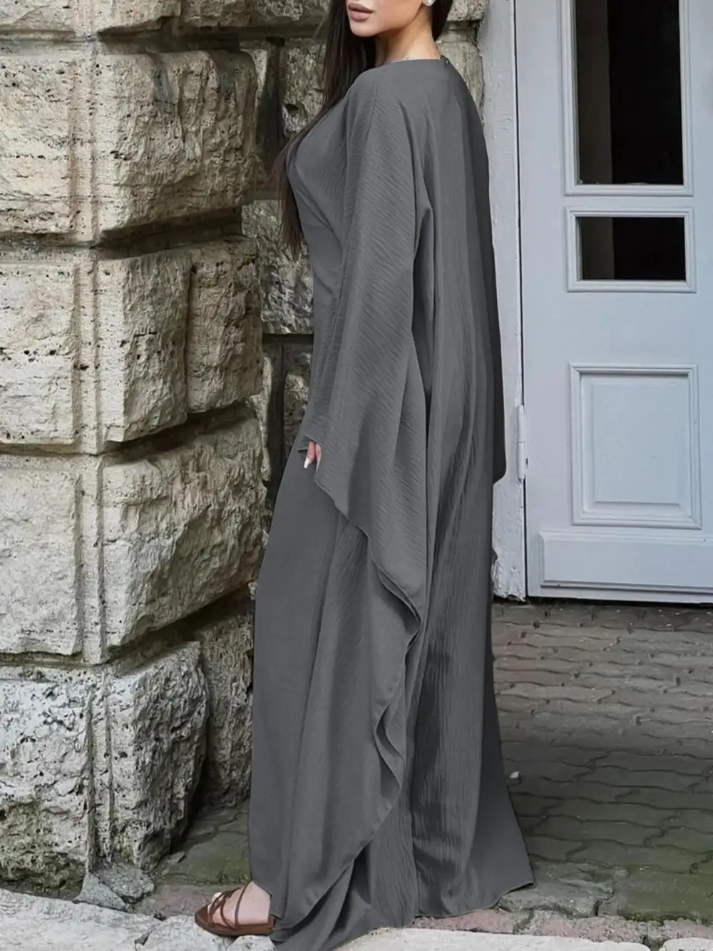 Cape Round Neck Maxi Dress