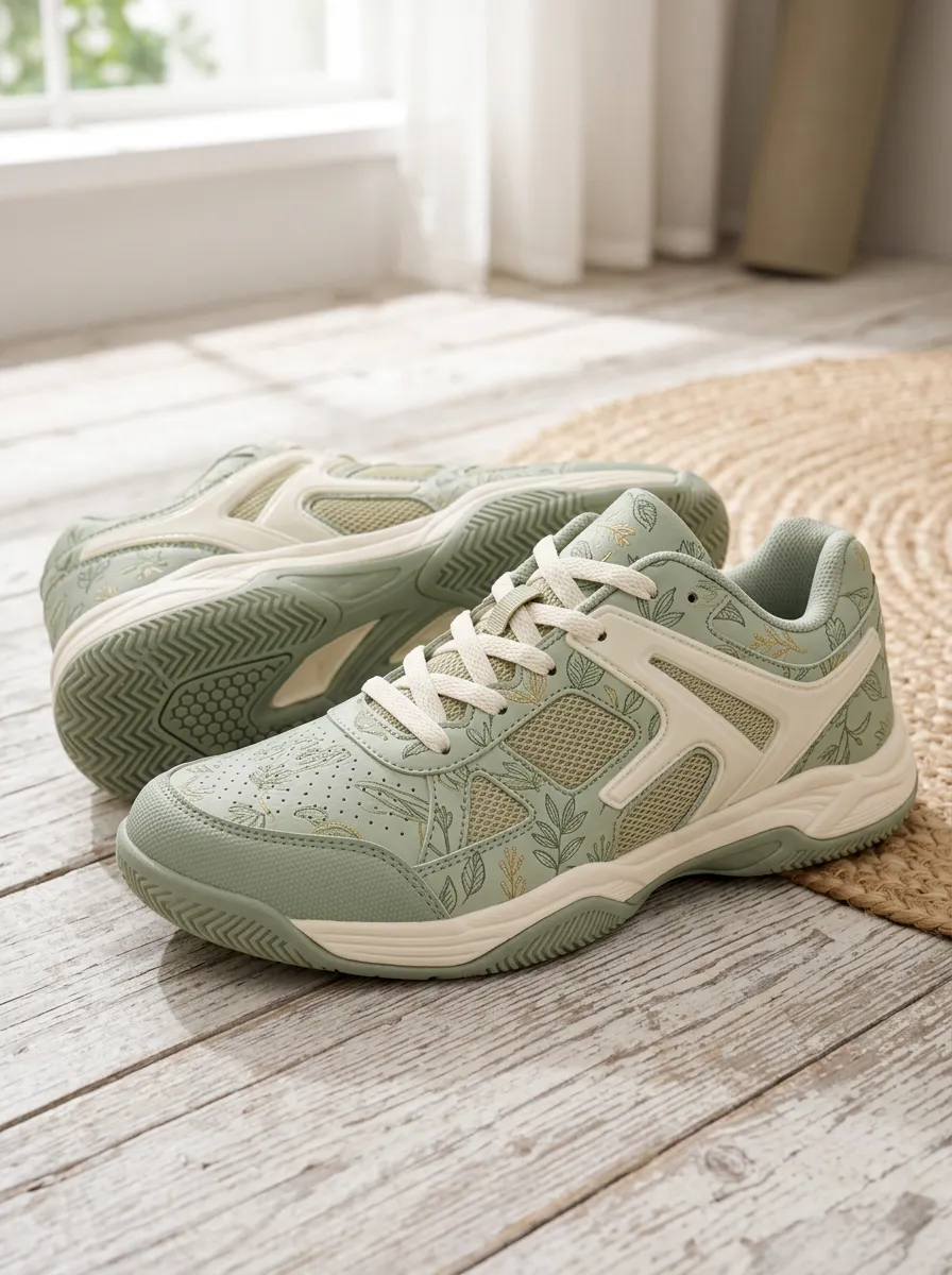 Women's Botanical Nature Lover Sage Green Leaf Printed Sneakers