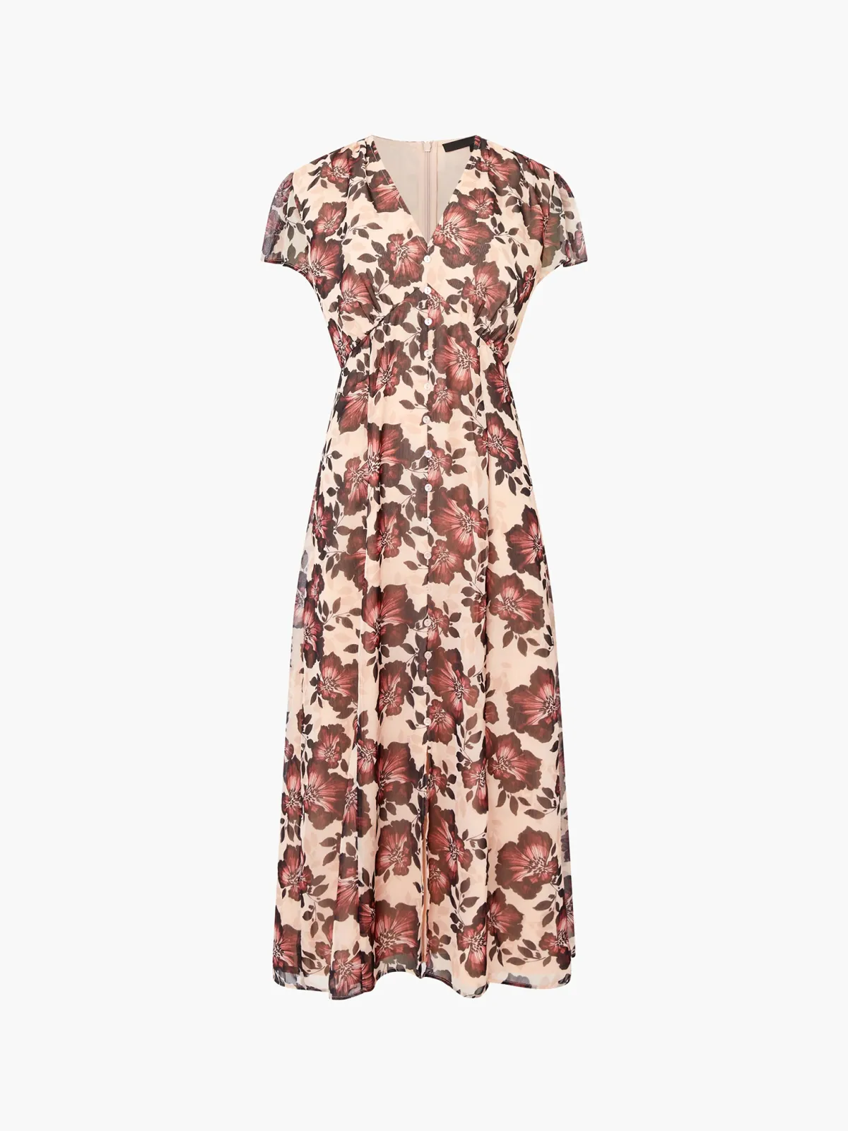 Fashion High Waist Floral V-Neck Short Sleeve Long Dress