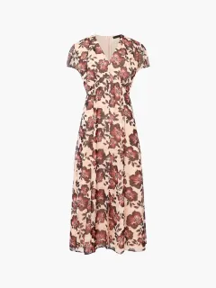 Fashion High Waist Floral V-Neck Short Sleeve Long Dress