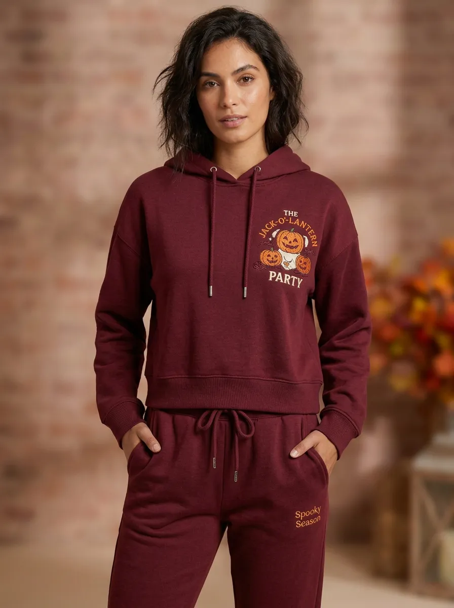 Women's Halloween Pumpkin Jack-O-Lantern Printed Lounge Set