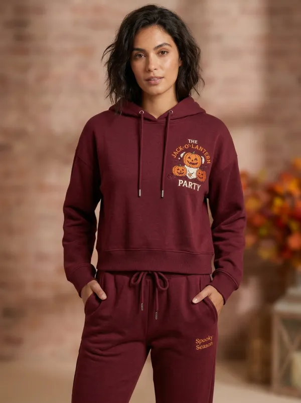 Women's Halloween Pumpkin Jack-O-Lantern Printed Lounge Set