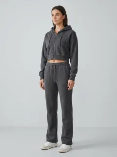 Women's Washed Vintage Inspired Sport Inspired Cropped Hooded Jacket and Flare Pants Active Set